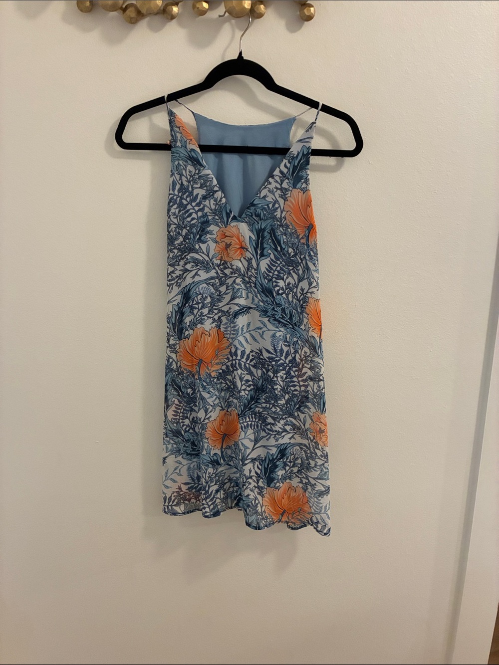 Tyche Light Blue Floral Slip Dress with Orange Blooms